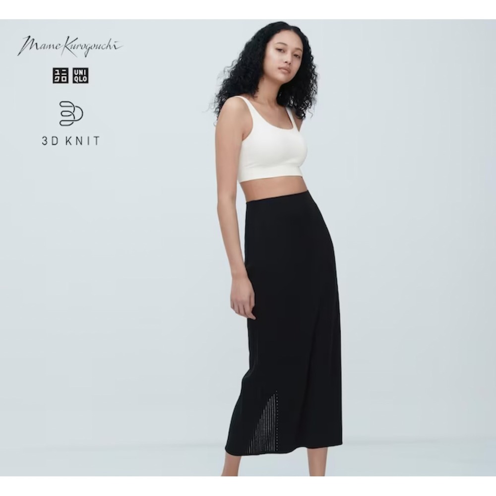 Uniqlo Mame Kurogouchi 3D Knit Ribbed Maxi Skirt Black L/XL E483009-000